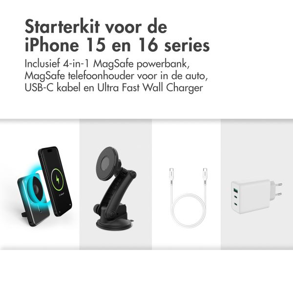 imoshion 4-in-1 MagSafe powerbank + Accezz Telefoonhouder auto MagSafe + Accezz USB-C naar USB-C kabel + Accezz Ultra Fast Wall Charger - Starterkit iPhone 15 serie / iPhone 16 serie