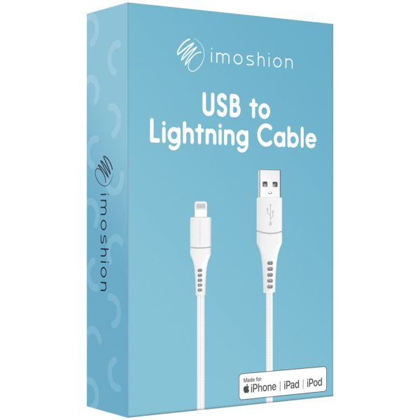 imoshion Lightning naar USB kabel - MFi certificering - Gevlochten textiel - 1,5 meter - Wit