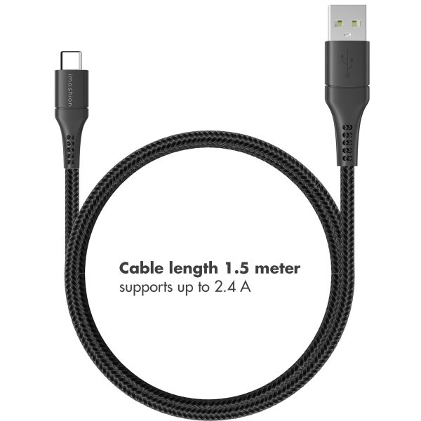 iMoshion USB-C naar USB kabel Samsung Galaxy A54 (5G) - Gevlochten textiel - 1,5 meter - Zwart