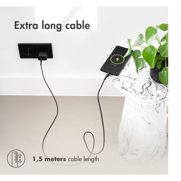 imoshion USB-C naar USB kabel iPhone 15 Plus - Gevlochten textiel - 1,5 meter - Zwart