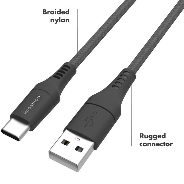 imoshion 2 pack USB-C naar USB kabel Samsung Galaxy A32 (5G) - Gevlochten textiel - 1,5 meter - Zwart
