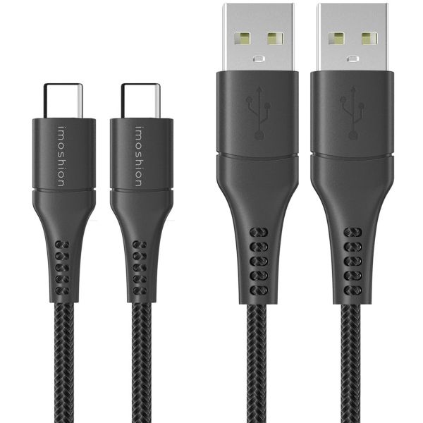 iMoshion 2 pack USB-C naar USB kabel Samsung Galaxy A14 (5G) - Gevlochten textiel - 1,5 meter - Zwart