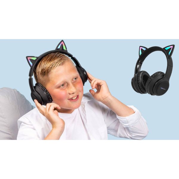 imoshion Kids LED Light Cat Ear Bluetooth Headphones - Kinder koptelefoon - Draadloze koptelefoon + AUX kabel - Lichtblauw