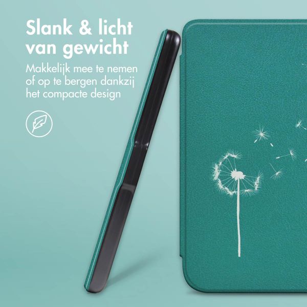 imoshion Design Slim Hard Case Sleepcover met stand Kobo Libra Colour - Green Dandelion