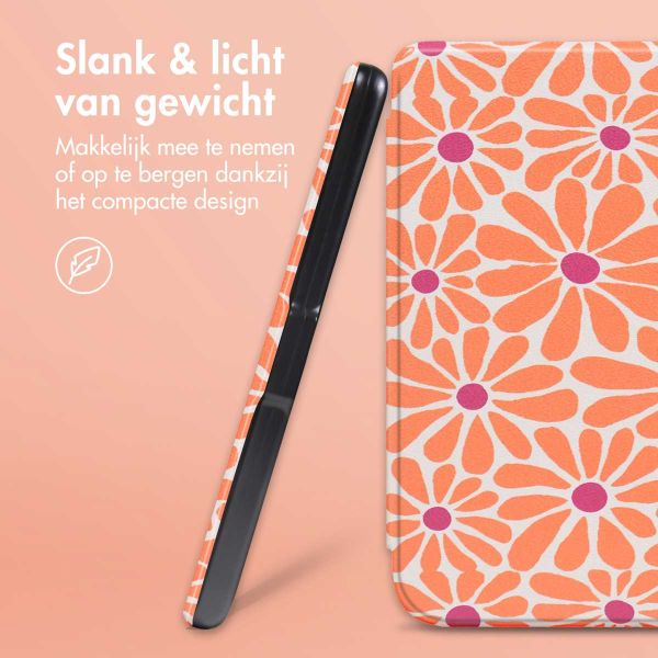 imoshion Design Slim Hard Case Sleepcover met stand Kobo Libra Colour - Orange Flowers Connect