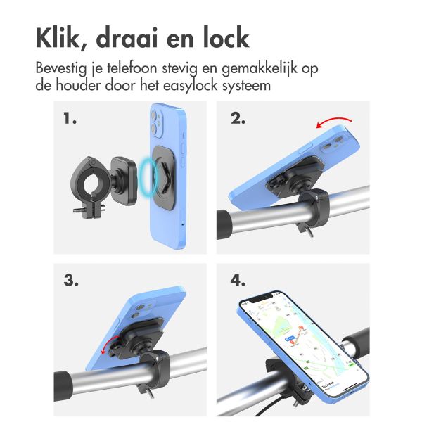 Accezz EasyLock telefoonhouder fiets - inclusief hoesje Samsung Galaxy S24 - Aluminium - 360 graden draaibaar - Zwart