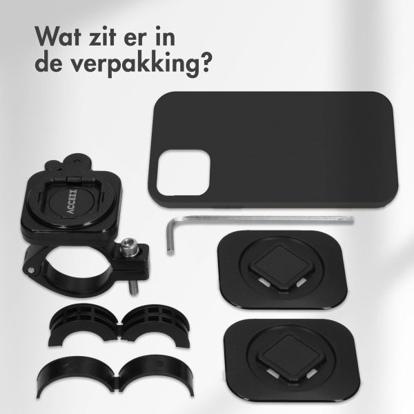 Accezz EasyLock telefoonhouder fiets - inclusief hoesje iPhone 14 - Aluminium - 360 graden draaibaar - Zwart