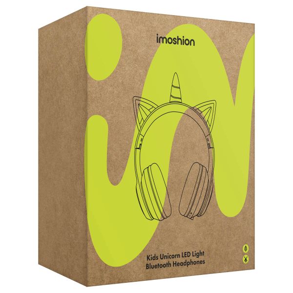 imoshion Kids Unicorn LED Light Bluetooth Headphones - Kinder koptelefoon met decibelbegrenzer - Draadloze koptelefoon + AUX kabel - Soft Blue / Yellow