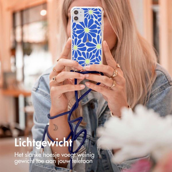 iMoshion Design hoesje met koord iPhone 12 Mini - Cobalt Blue Flowers Connect