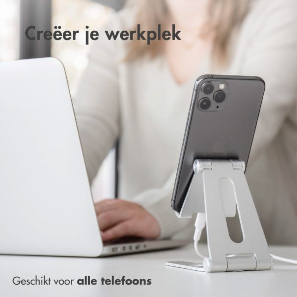 imoshion Telefoonhouder bureau Samsung Galaxy S23 Plus - Tablethouder bureau - Verstelbaar - Aluminium - Zilver