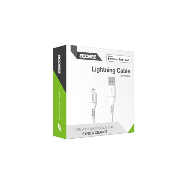 Accezz Lightning naar USB kabel iPhone 7 Plus - MFi certificering - 0,2 meter - Wit