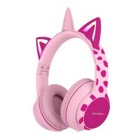 imoshion Kids Unicorn LED Light Bluetooth Headphones - Kinder koptelefoon met decibelbegrenzer - Draadloze koptelefoon + AUX kabel - Pink / Hot Pink