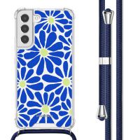 imoshion Design hoesje met koord Samsung Galaxy S22 Plus - Cobalt Blue Flowers Connect