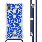 imoshion Design hoesje met koord Samsung Galaxy A40 - Cobalt Blue Flowers Connect