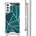 imoshion Design hoesje met koord Samsung Galaxy S21 FE - Petrol Green Graphic