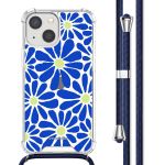 iMoshion Design hoesje met koord iPhone 13 Mini - Cobalt Blue Flowers Connect