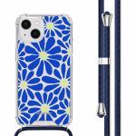 iMoshion Design hoesje met koord iPhone 14 - Cobalt Blue Flowers Connect