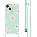 imoshion Siliconen design hoesje met koord iPhone 13 - Green Flower Distance