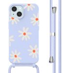 imoshion Siliconen design hoesje met koord iPhone 15 - Lila Flower Distance