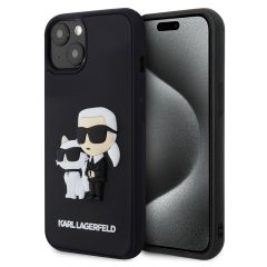 Karl Lagerfeld Karl & Choupette 3D Rubber Hardcase Backcover iPhone 15 - Zwart