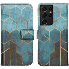 iMoshion Design Softcase Bookcase Galaxy S21 Ultra - Green Honeycomb