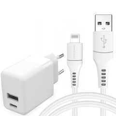 iMoshion Wall Charger met Lightning naar USB-A kabel - Oplader - MFi certificering - Gevlochten textiel - 20 Watt - 1,5 meter - Wit