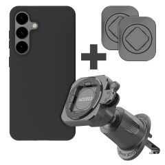 Accezz EasyLock telefoonhouder auto - inclusief hoesje Samsung Galaxy S24 - Ventilatierooster - 360 graden draaibaar - Zwart