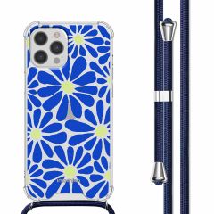 iMoshion Design hoesje met koord iPhone 12 Pro Max - Cobalt Blue Flowers Connect
