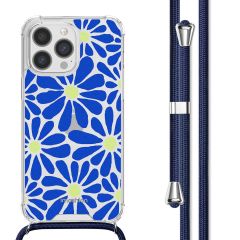 imoshion Design hoesje met koord iPhone 13 Pro Max - Cobalt Blue Flowers Connect