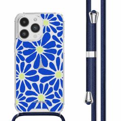 iMoshion Design hoesje met koord iPhone 14 Pro Max - Cobalt Blue Flowers Connect