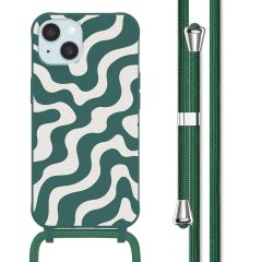 imoshion Siliconen design hoesje met koord iPhone 15 - Petrol Green Groovy