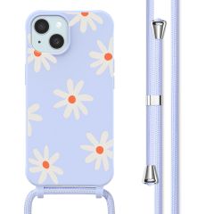 imoshion Siliconen design hoesje met koord iPhone 15 - Lila Flower Distance