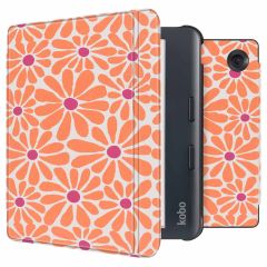 imoshion Design Slim Hard Case Sleepcover met stand Kobo Libra Colour - Orange Flowers Connect