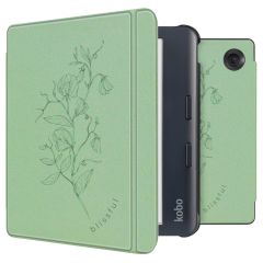 imoshion Design Slim Hard Case Sleepcover met stand Kobo Libra Colour - Floral Green