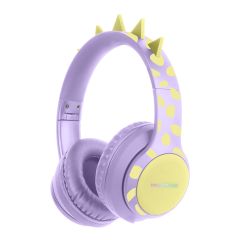 imoshion Kids Dino Bluetooth Headphones - Kinder koptelefoon met decibelbegrenzer - Draadloze koptelefoon + AUX kabel - Lavender Lilac / Yellow