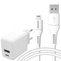 Accezz Wall Charger met Lightning naar USB kabel iPhone 12 Mini - Oplader - MFi certificering - 20 Watt - 1 meter - Wit