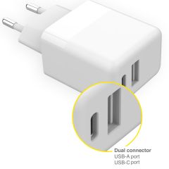 Accezz Wall Charger iPhone 13 - Oplader - USB-C en USB aansluiting - Power Delivery - 20 Watt - Wit