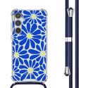 imoshion Design hoesje met koord Samsung Galaxy A35 - Cobalt Blue Flowers Connect