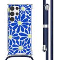 imoshion Design hoesje met koord Samsung Galaxy S22 Ultra - Cobalt Blue Flowers Connect