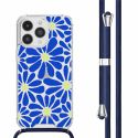 imoshion Design hoesje met koord iPhone 14 Pro - Cobalt Blue Flowers Connect