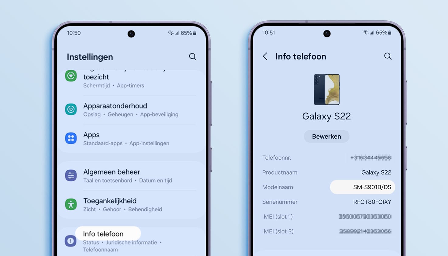 Samsung beeldschermen met uitleg over het vinden van een modelnaam of -nummer via de instellingen.