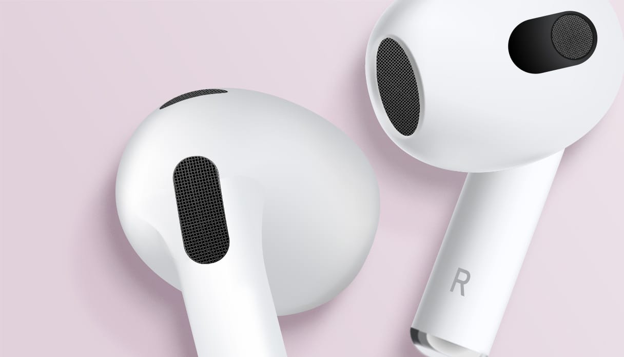 Apple AirPods 4e generatie zijn ingezoomd bij de speakers.