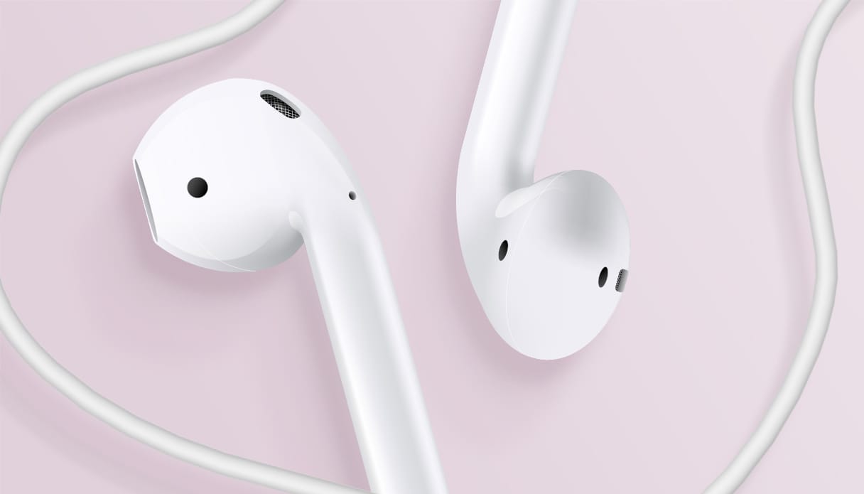 Apple EarPods liggen centraal met eromheen de bedrading van de oordopjes.