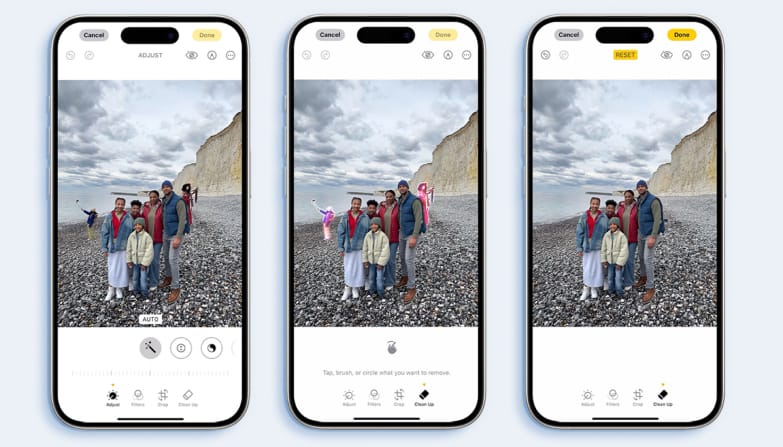 Apple Intelligence optie is clean-up tool, waarmee je onder andere foto's eenvoudig kan bewerken.