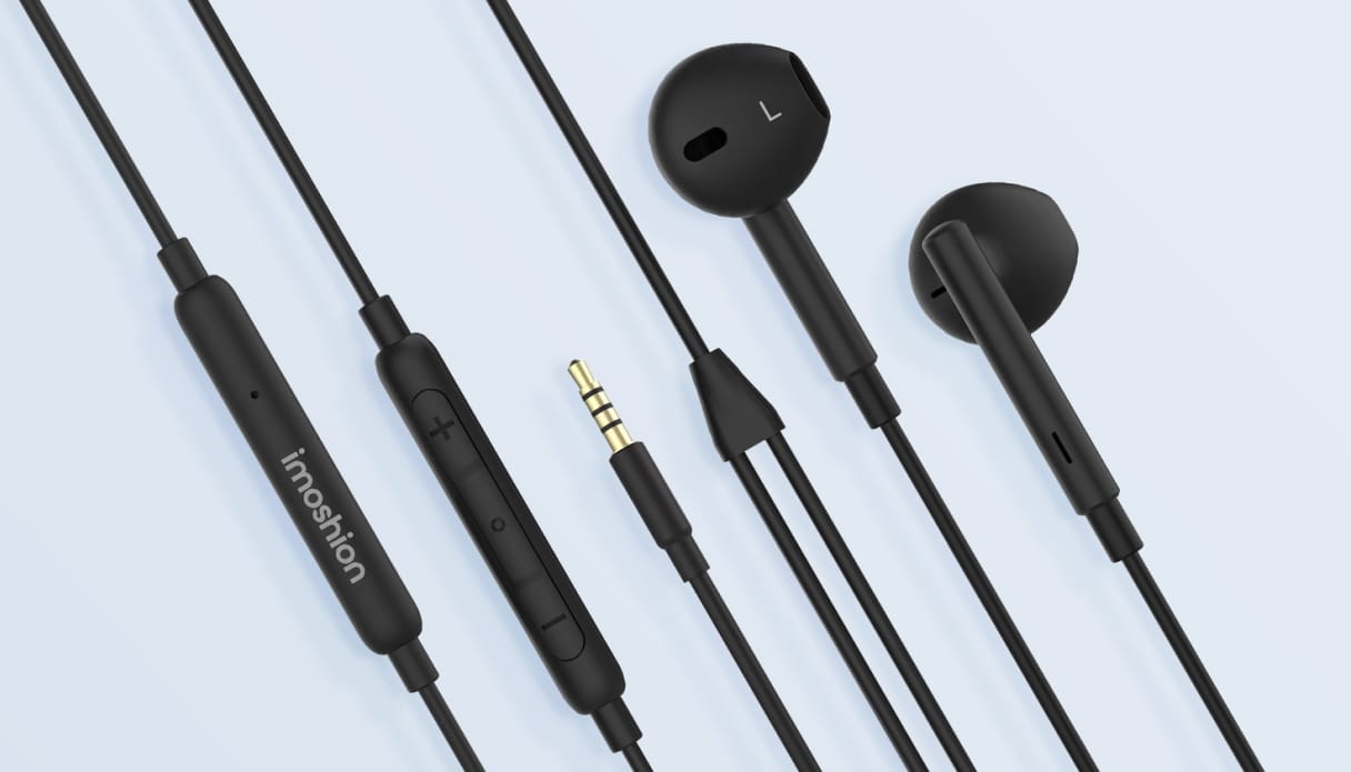 Zwarte imoshion bedrade earbuds oordopjes.