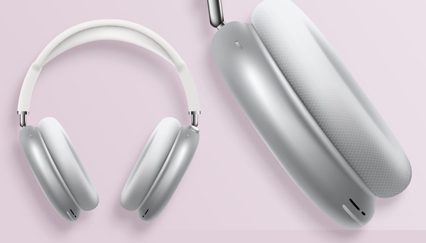 Apple AirPods Max zijn volledig in beeld en het linkeroor is ingezoomd.