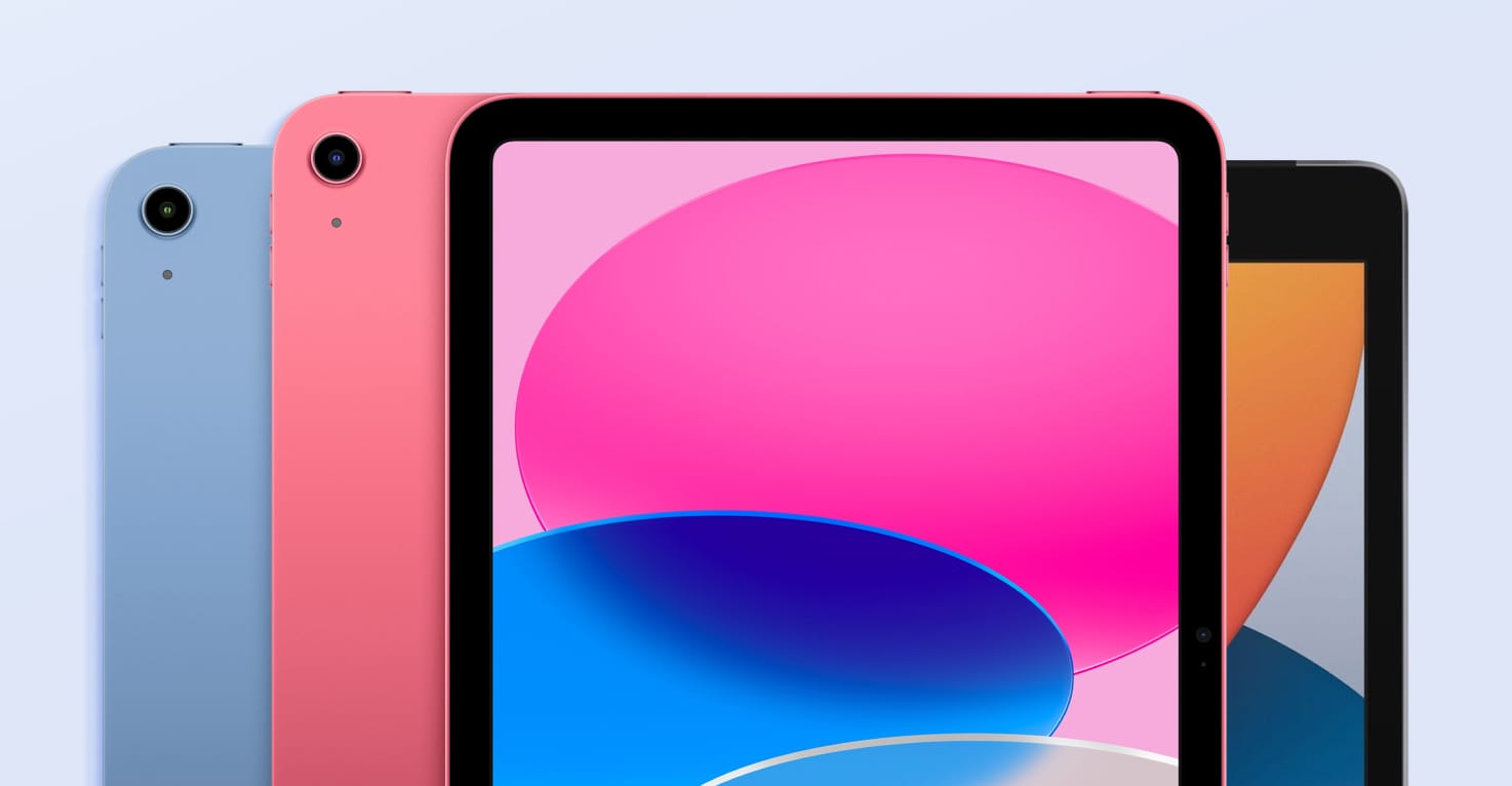 Verschillende iPads op een blauwe achtergrond