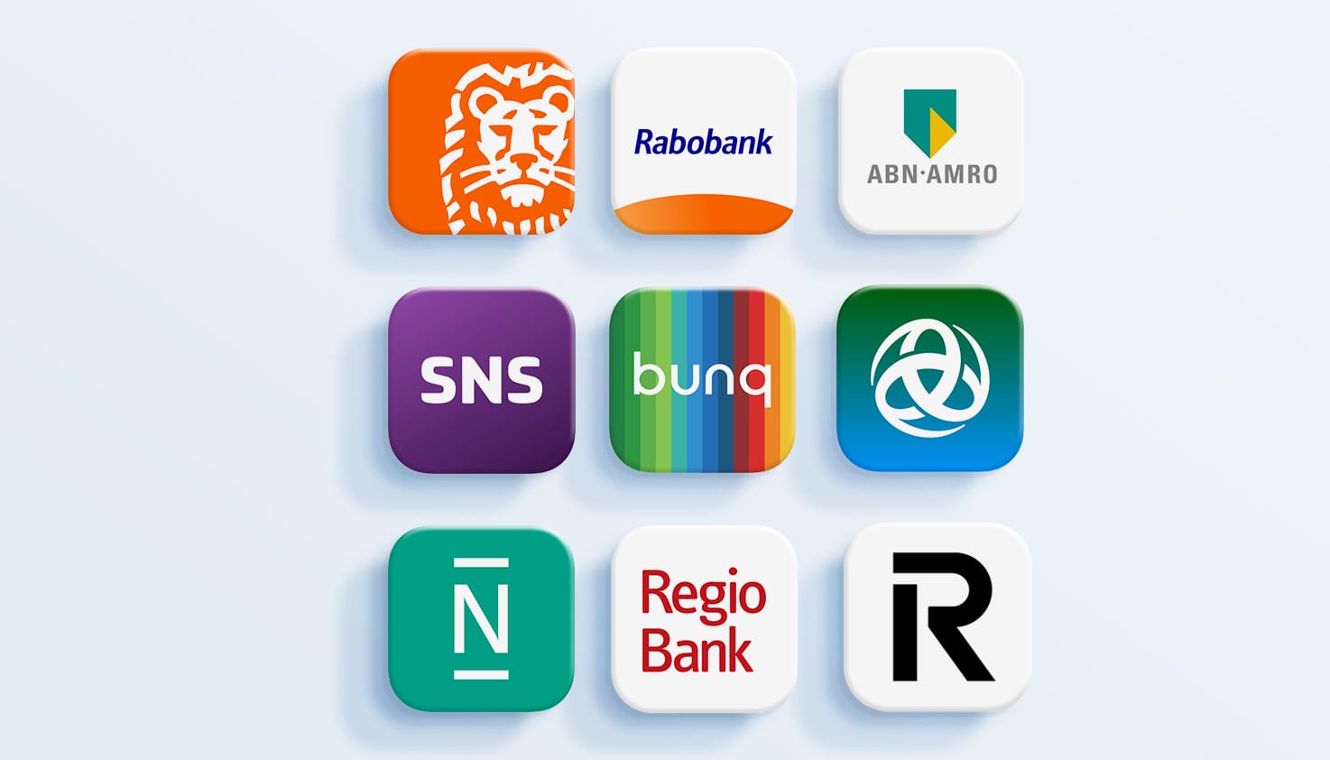 Logo's van Nederlandse banken zijn te zien die mobiel betalen ondersteunen, zoals ING en Rabobank.