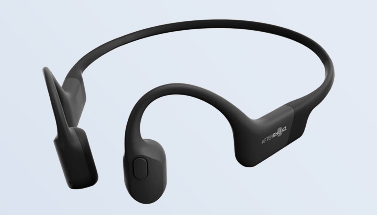 Zwarte Shokz OpenRun draadloze oordopjes met bone conduction.