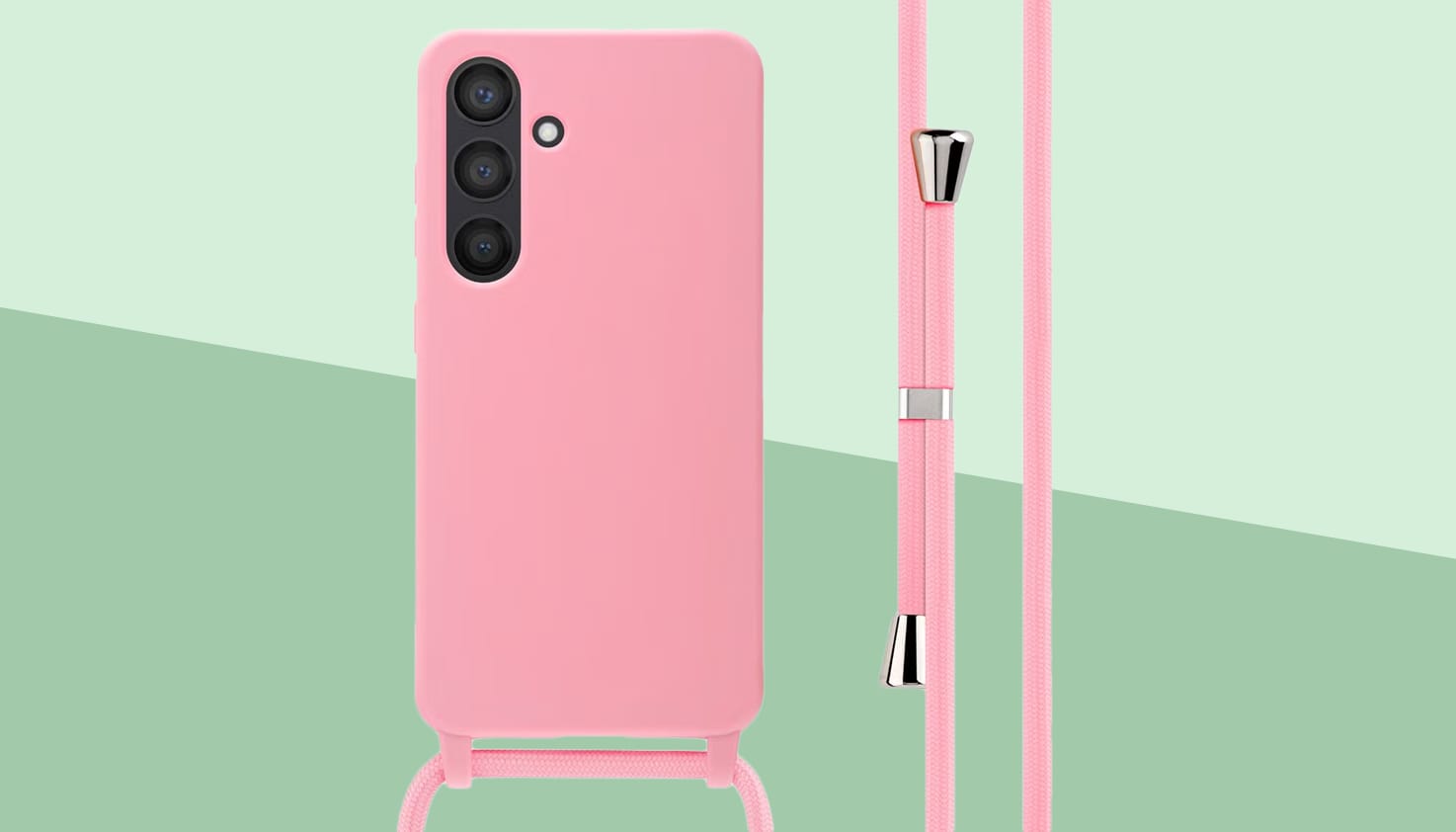 Roze telefoonhoesje met koord.